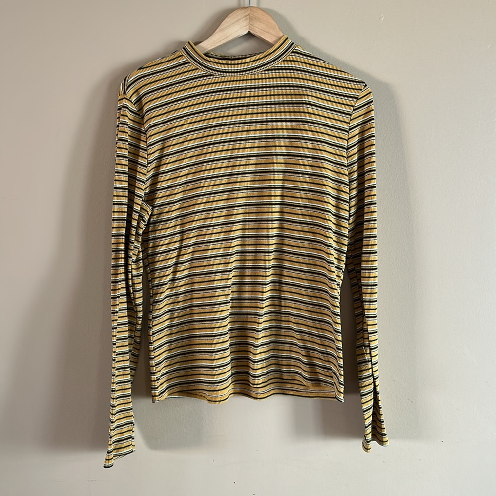 Mustard Mock Neck Striped Long Sleeve